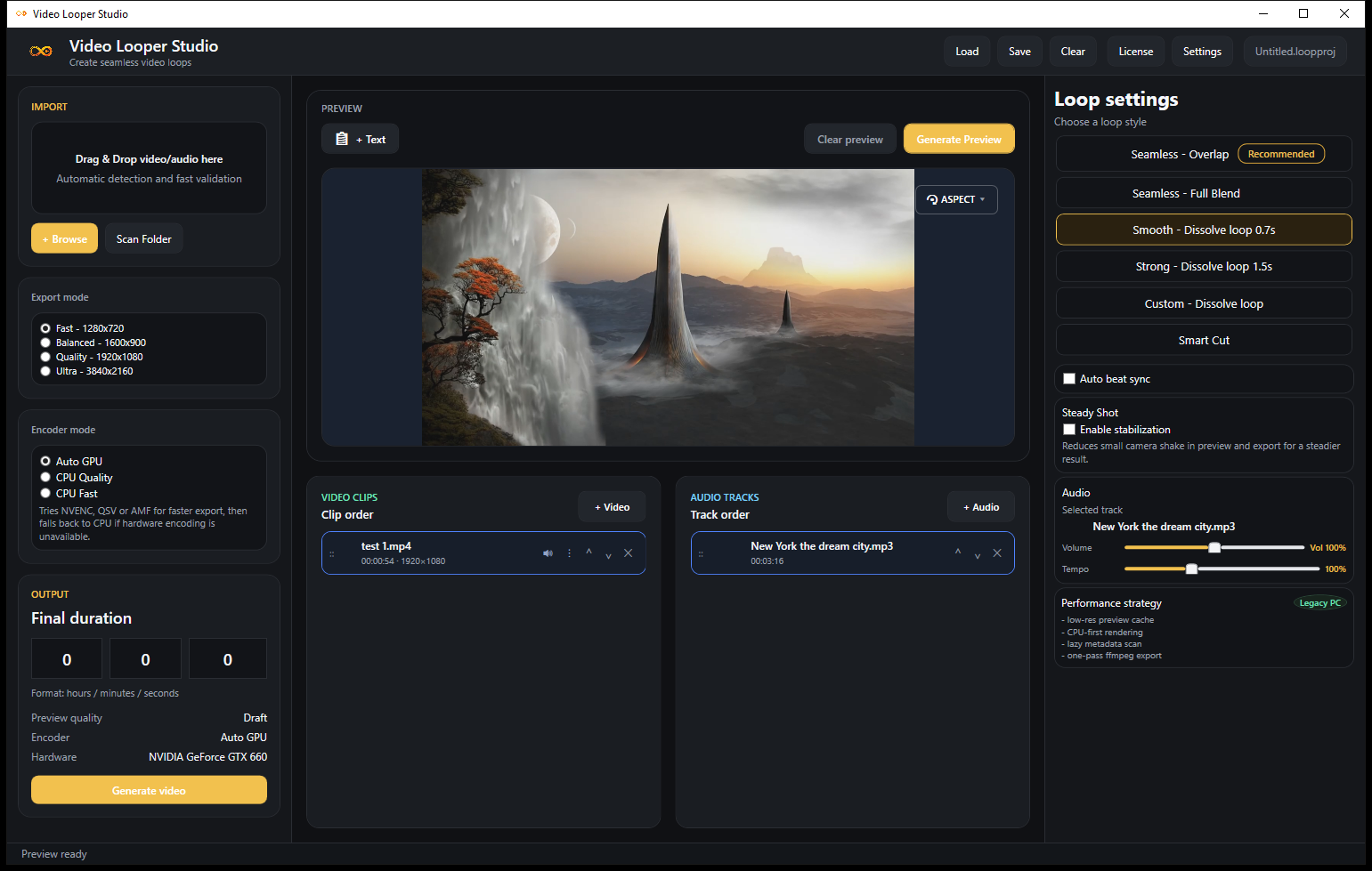 Video Looper Studio audio controls screenshot