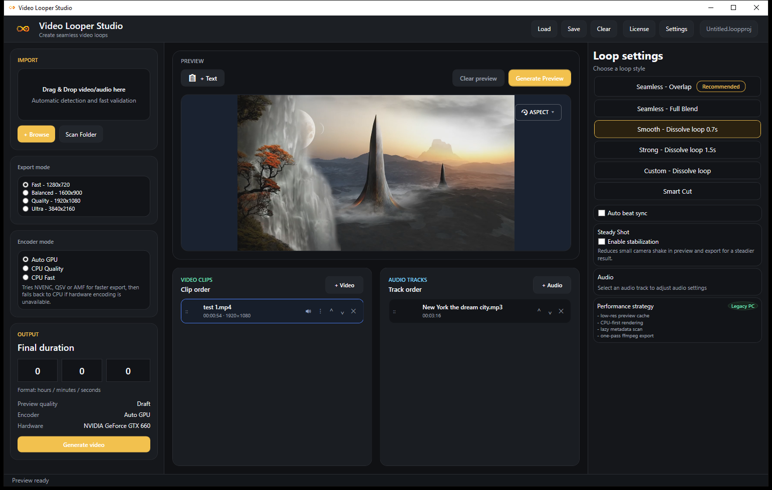 Main Video Looper Studio interface screenshot
